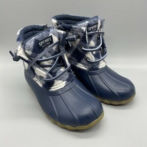 SPERRY TS Saltwater Toddler‎ Size 6 Blue Plaid Wool Waterproof Duck Boot #317